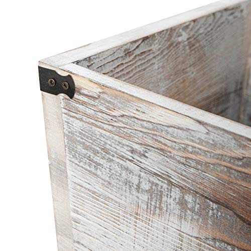Rustic Whitewashed Torched Wood Square Waste Basket Recycle Bin Trash Can Decorative Metal Brackets Whitewashed Wooden Garbage Container Ash Holder Bedroom Living Room Home Office - view 3