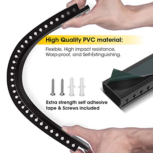 Cable Raceway Kit, Cable Management System Open Slot Wiring Raceway Duct with Cover, On-Wall Concealer Organizer for Cable Pass to Hide Wires Cords for TVs, Computers - 9x15.4inch, Black - view 2