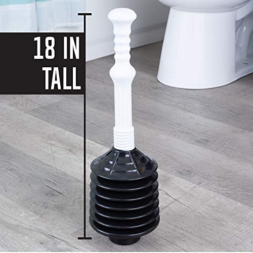 Professional Bellows Accordion Toilet Plunger, High Pressure Plunge Removes Heavy Duty Clogs from Bathroom Toilets, All Purpose Power Plunger, White & Black - view 2