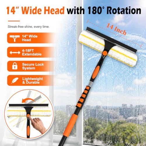 2-in-1 Window Squeegee, 18FT Window Cleaner Tool with 14" Head - view 2