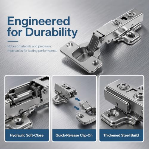 Soft Close Cabinet Hinge, Clip-On Straight Arm, 4.6 in - view 6