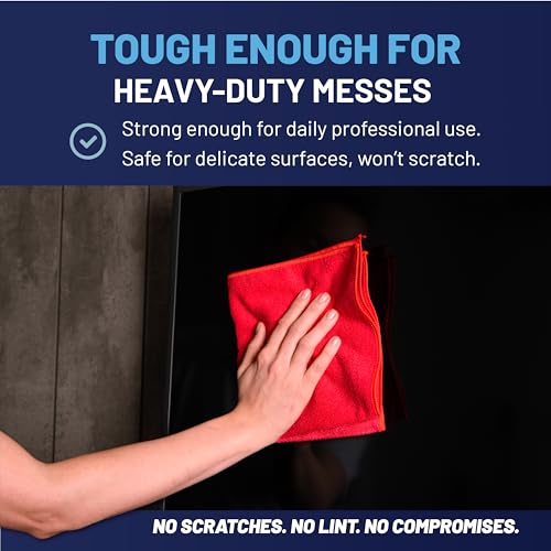 MW Pro Microfiber Cleaning Cloth | Red (12 Pack) | Size 16" x 16" | All Purpose Microfiber Towels - Clean, Dust, Polish, Scrub, Absorbent - view 6