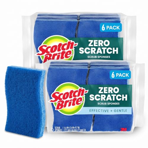 Zero Scratch Scrub Sponge, 6 Kitchen Sponges for Cleaning Around the Home, Bathroom & More, Scratch-Free Dish Scrubber, Multi-Surface Safe, Best for Nonstick Pots and Pans, (Pack of 2)