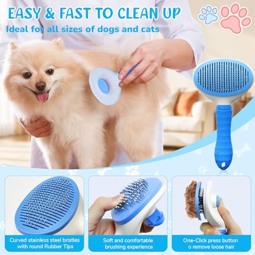 Dog Grooming Kit for Shedding – 8-Piece Pet Grooming Supplies with Deshedding Brush, Bath Gloves, Towels & Silicone Toothbrush | Ideal for Dogs, Cats, Small and Large Pets (Blue) - view 2
