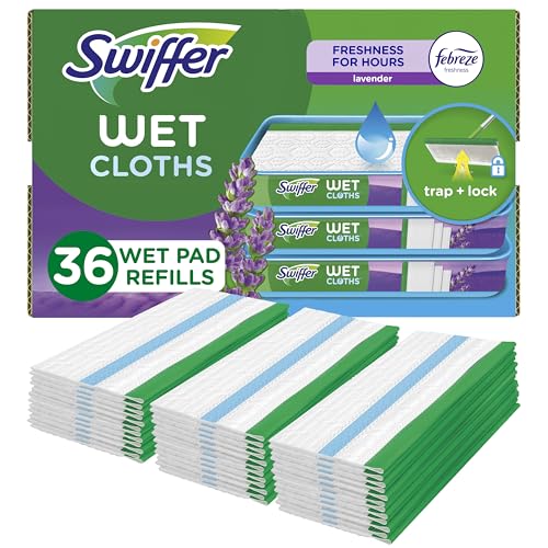 Sweeper Wet Mopping Cloth Multi Surface Refills, Mops for Floor Cleaning, Febreze Lavender Scent, 36 Count