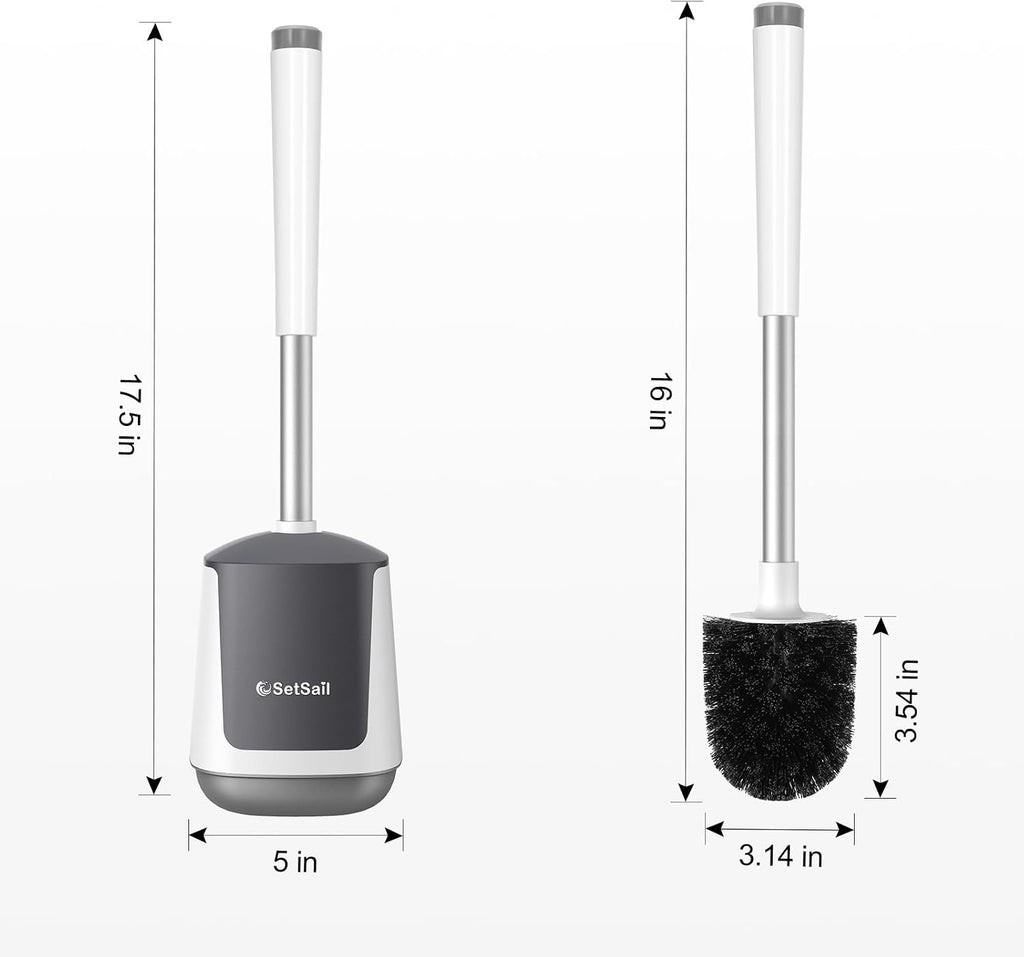 Toilet Brush and Holder, Self Closing Lid Toilet Bowl Brushes Holder and Extra Long Handle Ventilated Toilet Brush Set for Bathroom Cleaning, Nylon Bristles, White & Grey - view 2