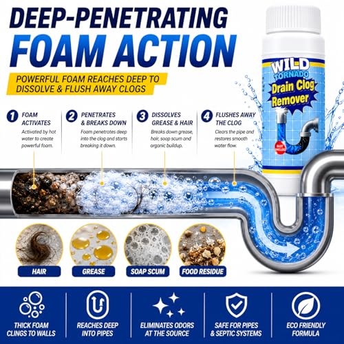 Drain Clog Remover 4 Pack, Sink Drain Cleaner Fast Foaming, Clogged Drai Remover Rapidly by Dissolve Impurities, Quick Cleaning Tool for Pipes & Toilet, Kitchen Sinks, Bathroom Showers（480g） - view 5