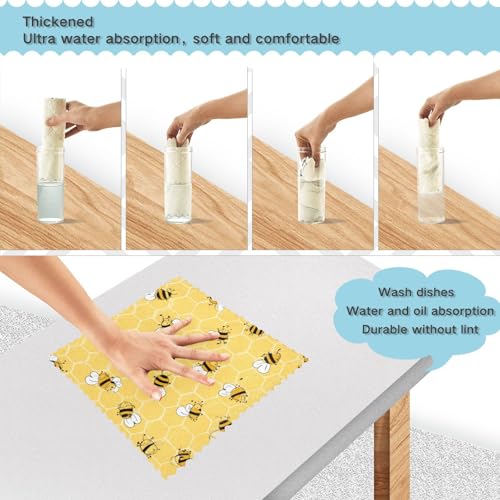Bees on The Honey Honeycombs 6 Pack Dish Cloths for Washing Dishes Kitchen Dishcloth Microfiber Dish Towel Rags Absorbent Reusable Cleaning Drainer Washcloths - view 4