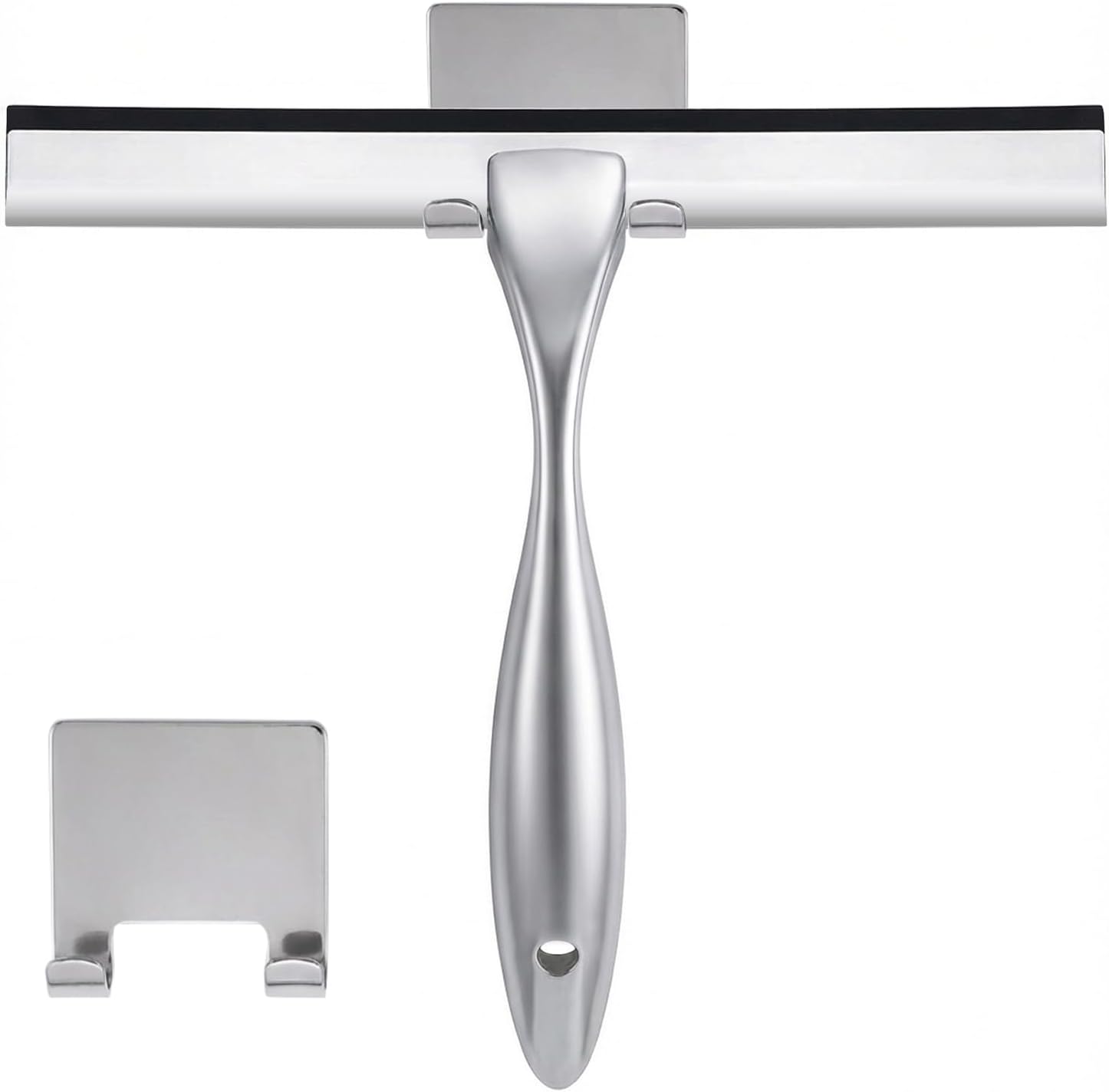 Shower Squeegee, 14-Inch Silver Squeegee, All-Purpose Stainless Steel Squeegee for Bathroom, Shower Doors, Mirrors, Tiles and Car Windows - 100% Streak Free