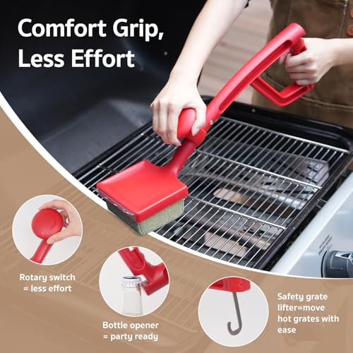 Grill Brush Bristle Free for Outdoor Grill, BBQ Grill Cleaning Brush with Replaceable Scrub Sponge Head & Scraper, Ergonomic Handle, Safe for Stainless Steel, Cast Iron & Porcelain Grate - view 6