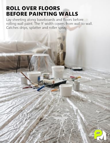 9' x 400' Clear Painters Plastic Sheeting Roll with Dispenser Box - view 3