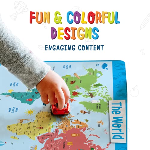 Kids Educational Placemat Set 4-Pack - 17 x 11 in Multicolor Silicone - Washable & Reusable with Secure Grip Backing - Map Placemats for Kids, Solar System, Human Body, World & US Map - view 3