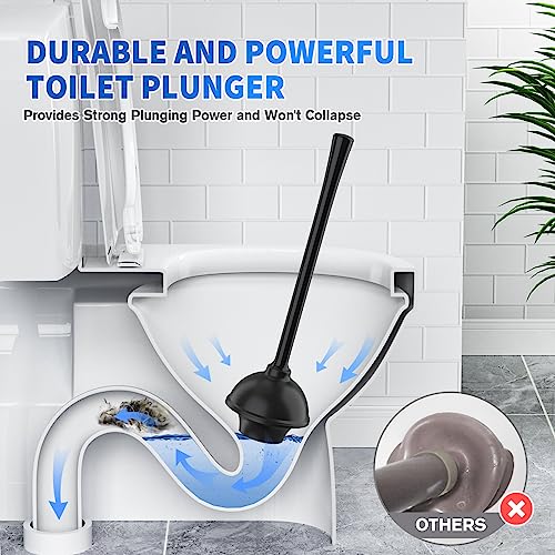 Toilet Plunger and Brush, Bowl Brush and Heavy Duty Toilet Plunger Set with Ventilated Holder, 2-in-1 Toilet Brush and Plunger Combo for 5.3-inch Toilet Drain Bathroom Cleaning (Black) - view 2
