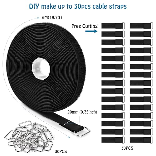 0.75"x19.7ft Hook and Loop Straps with 30 Buckles Adjustable Cut-to-Length Cable Ties - Reusable Nylon Fastening Tape Cable Straps for Storage or Organization (0.75in x 19.7ft) - view 2