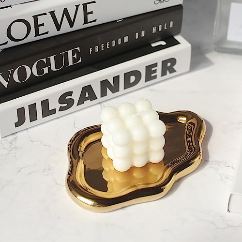 Jewelry Dish Trinket Tray for Women, Ring Dish Holder, Unique Cloud Shape Ceramic Plate Cute Things Vanity Aesthetic Room Decor Mother's Day Birthday (Gold) - view 4