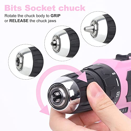 12V Pink Drill Set for Women, Home Tool Set with Bag - view 5