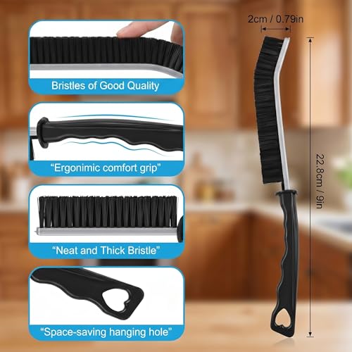 4 Pack Crevice Cleaning Brushes Hard Bristled Grout Brush Tool For Scrub Small Spaces Kitchen Toilet Bathroom Corner Sink Window Tracks Hinges Tile Multifunctional Gap Scrubbers Deep Clean Tools Black - view 4