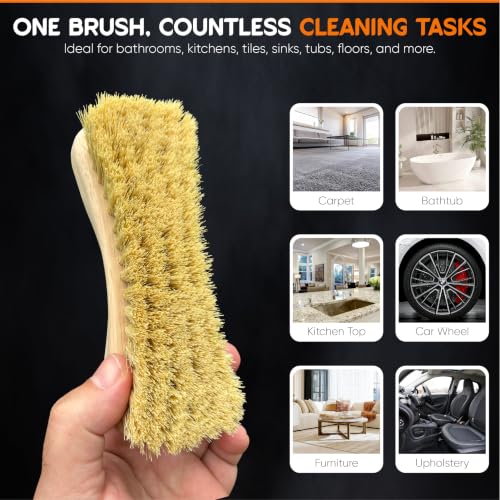 All-Natural Wooden Scrub Brush Set | Eco-Friendly Cleaning Brush Set with Tampico Bristles | Floor Scrub Brush & Shower Scrubber for Bathroom, Tub, Kitchen & Carpet | Sustainable Set – Pack of 2 - view 5