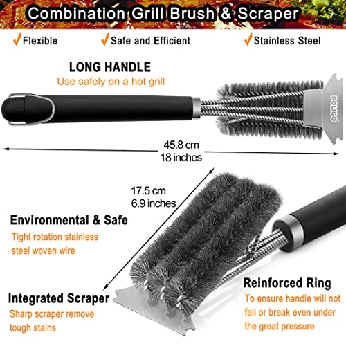 Safe Grill Brush and Scraper with Deluxe Handle - 18" Grill Cleaner Brush Stainless Steel Bristle Grill Brush for Outdoor Grill Wizard Grate - BBQ Brush for Grill Cleaning Ideal Grilling Gifts - view 3