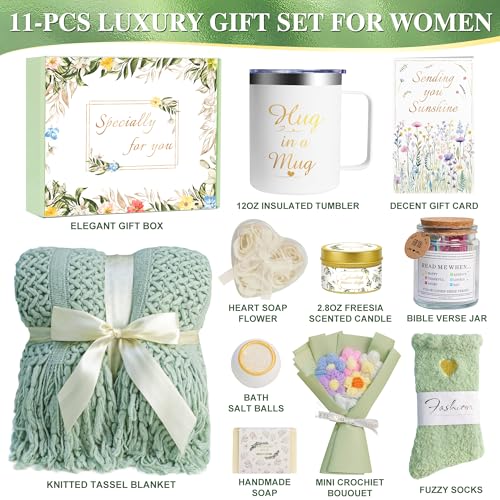 11 PCS Birthday Gifts for Women, Get Well Soon Gifts Baskets for Women Self Care Gifts, Spa Care Package After Surgery Thinking of You Sympathy Gift,Gift for Sick Friends Mom w/Blanket - view 2
