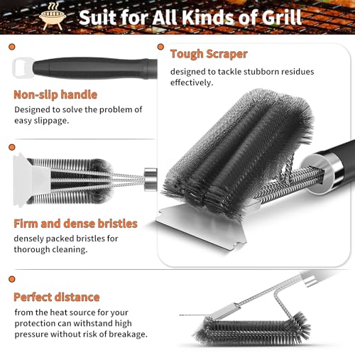Grill Brush and Scraper-18 Adjustable Handle Safe BBQ Grill Brush for Outdoor Grill-Deep BBQ Clearning Brush wih Bottle Operner Extra Strong Grill Cleaner Accessories for Gas/Charcoal Grilling Grates - view 4