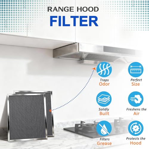 2-Pack 97007696 Range Hood Grease Filters, 8.75" x 10.5" x 0.4" - Upgraded Stainless Steel Frame & Aluminum Mesh Charcoal Combo, Compatible with Bro.an Range Hood (Replaces 97005687 & 6105C) - view 2