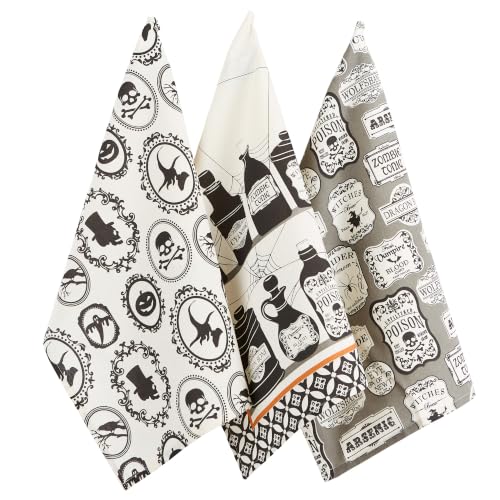 Halloween Hand Towels for the Kitchen Decorative Spooky & Fun Cotton Printed Dishtowel Set, 18x28, Hocus Pocus, 3 Count