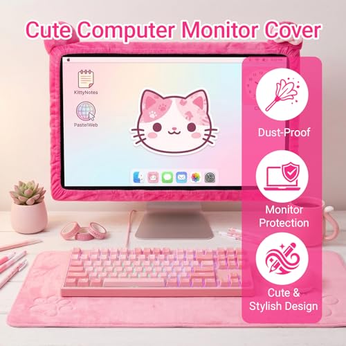 Cat Ear Monitor Cover 20-29in, Dust Proof Screen Protector for PC, Hot Pink - view 3