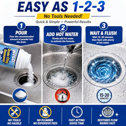 Drain Clog Remover 4 Pack, Sink Drain Cleaner Fast Foaming, Clogged Drai Remover Rapidly by Dissolve Impurities, Quick Cleaning Tool for Pipes & Toilet, Kitchen Sinks, Bathroom Showers（480g） - view 4