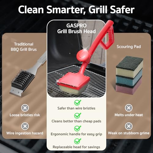 Grill Brush Bristle Free for Outdoor Grill, BBQ Grill Cleaning Brush with Replaceable Scrub Sponge Head & Scraper, Ergonomic Handle, Safe for Stainless Steel, Cast Iron & Porcelain Grate - view 3