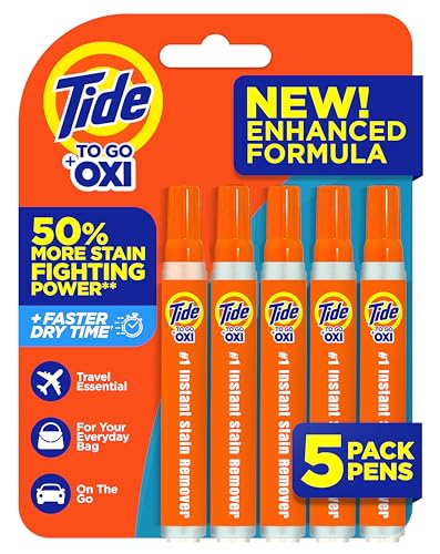 Stain Remover for Clothes, To Go Pen, Instant Stain & Spot Remover for Clothes, Travel & Pocket Size, 5 Count (Pack of 1) (Packaging May Vary)