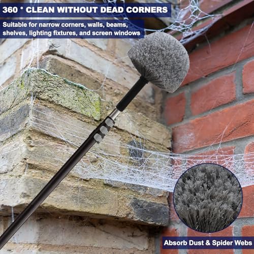 Grey Corner Cobweb Duster Head Brush - High Efficiency Twist-On Spider Web Brush Cleaning Tool for Indoor & Outdoor Cleaning, Compatible with Standard Acme Threaded Poles -1 Pack - view 7
