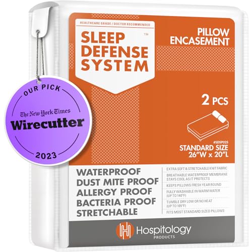 Pillow Encasement- Zippered Bed Bug Dust Mite Proof Hypoallergenic - Sleep Defense System - Standard - Waterproof - Set of 2 - 20" H x 26" W