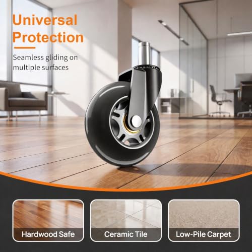 3 Inch Office Chair Wheels Replacement, Heavy Duty, Universal Fit (Black) - view 2
