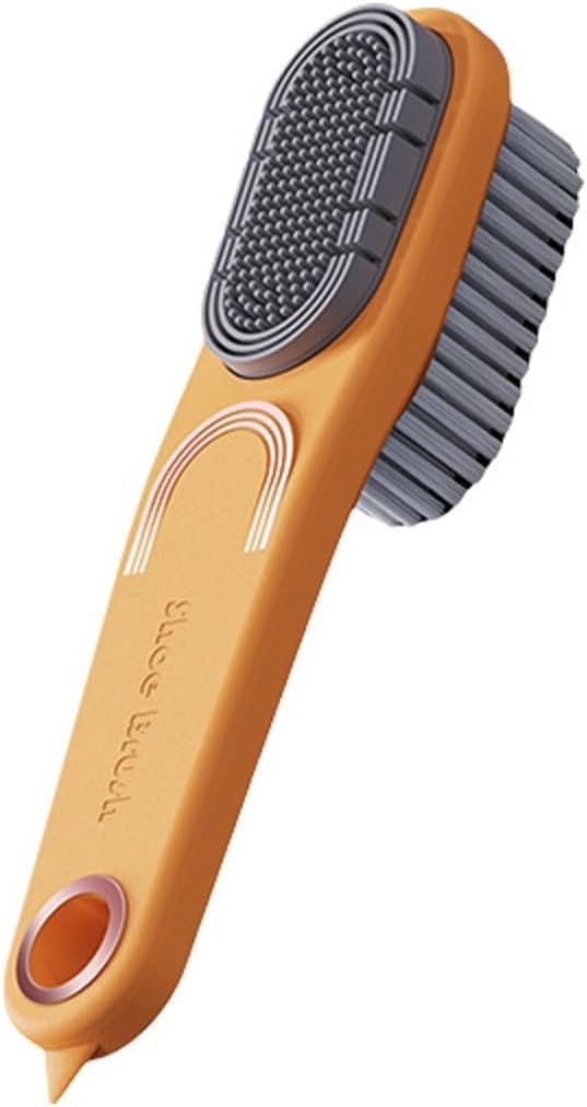 Double-Sided Shoe Brush, Long Handle for Sneakers & Suede | Soft-firm, non-shedding bristles. Ergonomic grip, tail removes sole stones， For sneakers, canvas, suede, nubuck