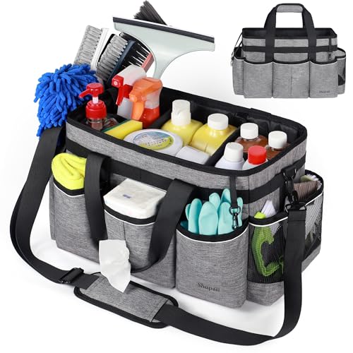 Wearable Cleaning Caddy Bag, Cleaning Caddy Supplies Organizer with Handles for Cleaners & Housekeeper, Under Sink & Car Cleaning Tool Organizers Bag with Adjustable Shoulder Strap&Waist Belt