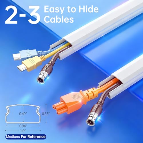 Cord Hider Wall, Cord Covers for 2-3 Wires, Easy Set up Cable Hider Wire Covers for Cords on Wall, Self-Adhesive Wire Hiders for TV on Wall, Cable Cover Management Kit, W1.0 H0.53in, White - view 2