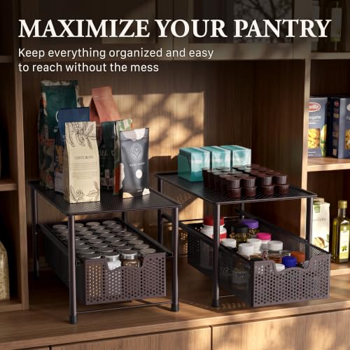 Stackable Under Sink Sliding Basket Drawer, Brown - view 7