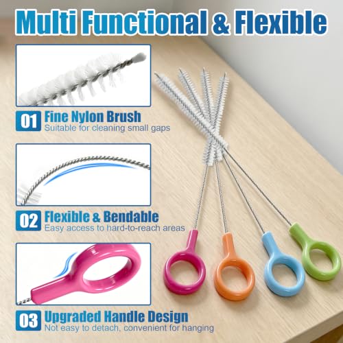 4 Pcs Straw Cleaner Brush Set with Color Hanging Loop - view 4