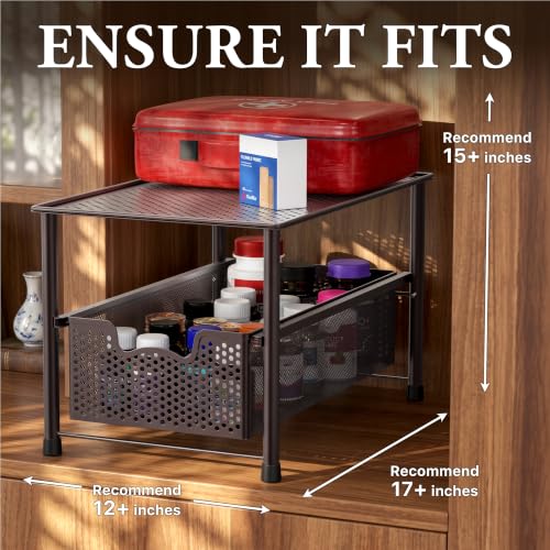 Stackable Under Sink Sliding Basket Drawer, Brown - view 3