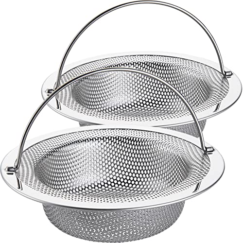Kitchen Sink Strainer Stainless Steel, Kitchen Sink Drain Strainer with Handle, Sink Strainers with Large Wide Rim 4.5" Diameter for Kitchen Sinks (2PCS)