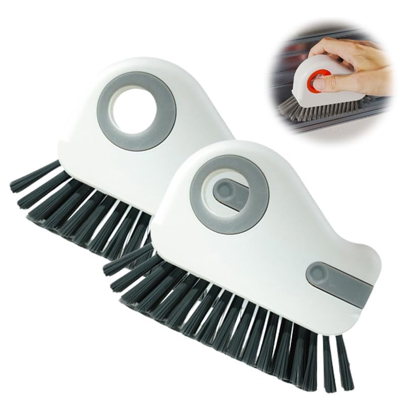 2 in 1 Groove Cleaning Brush, 2025 New Window Track Cleaning Tools, Multifunctional Bristle Crevice Brush with Hidden Scraper for Sliding Door Track Window Seal (Gray 2pcs)