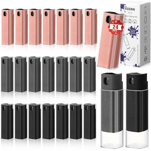 24 Pack Screen Cleaner 3-in-1 Screen Cleaner Spray and Wipe Built-in Cleaning Solution Touchscreen Mist Cleaner for All Car Screen Phone Laptop iPad TV Monitor,Gray+Pink+Black