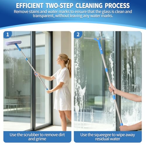 11PCS Window Cleaning Kit Washing Tool, Bucket 3 Gallon, 76 inch Long Handle Window Squeegee and Microfiber Scrubber,Equipped with Replaceable Squeegee and Scrubber for Home Business Use - view 4