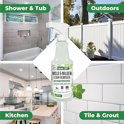 Mold & Mildew Stain Remover Spray, Rapid Clean for Bathroom, Kitchen, Hard Water, Outdoors, Natural Peppermint Scent, 16oz - view 2