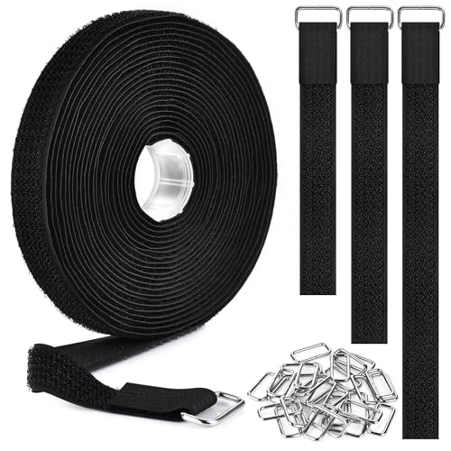 0.75"x19.7ft Hook and Loop Straps with 30 Buckles Adjustable Cut-to-Length Cable Ties - Reusable Nylon Fastening Tape Cable Straps for Storage or Organization (0.75in x 19.7ft)