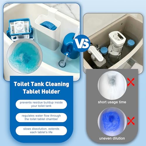 4P Toilet Tank Cleaning Pad Holder for Toilet Bowl Cleaner Tablet Holder for Inside Tank Tablet Holder Prevent Flapper Jams and Residue with 4 Lid lifters 1 Cleaning Brush and Sponge - view 5