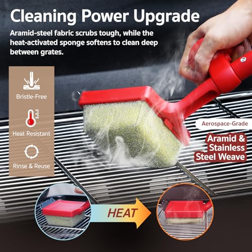 Grill Brush Bristle Free for Outdoor Grill, BBQ Grill Cleaning Brush with Replaceable Scrub Sponge Head & Scraper, Ergonomic Handle, Safe for Stainless Steel, Cast Iron & Porcelain Grate - view 2