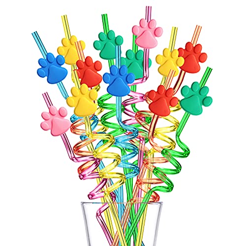 24 Paw Birthday Party Supplies Paw Print Drinking Straws with 2 PCS Straws Patrol Cleaning Brush for Pet Dog Puppy Pals Cat Birthday Decorations Favors - view 5