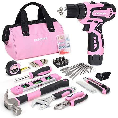 12V Pink Drill Set for Women, Home Tool Set with Bag